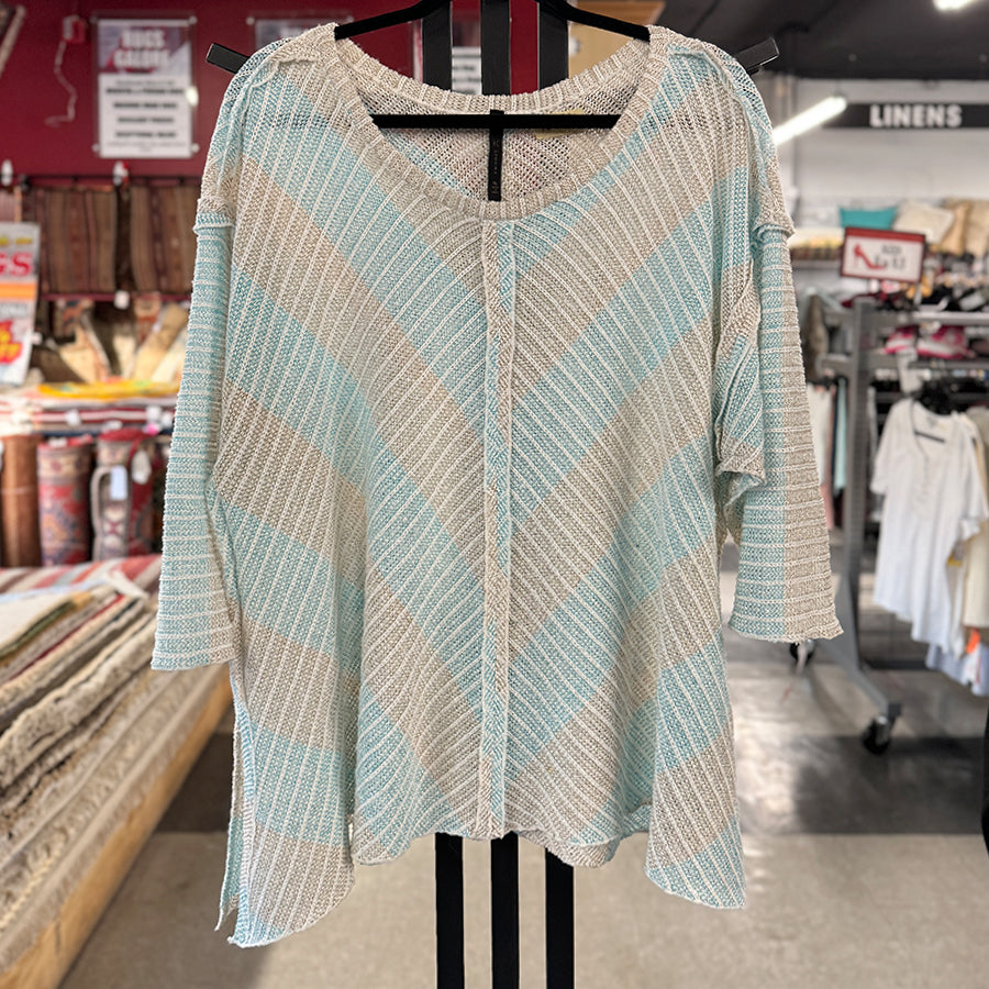 IC by Connie K Sweater/Tunic aqua white tan