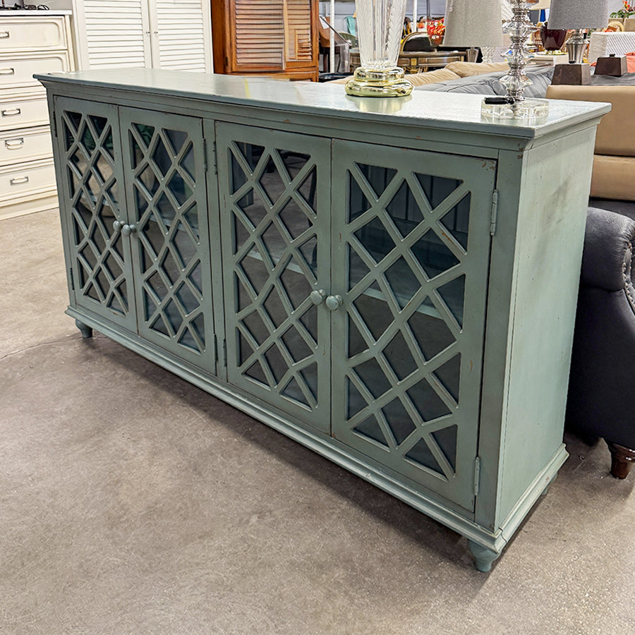 Cabinet- teal wood, glass front