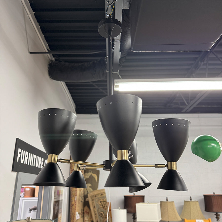 Chandelier- black, gold, 5 lamps, modern