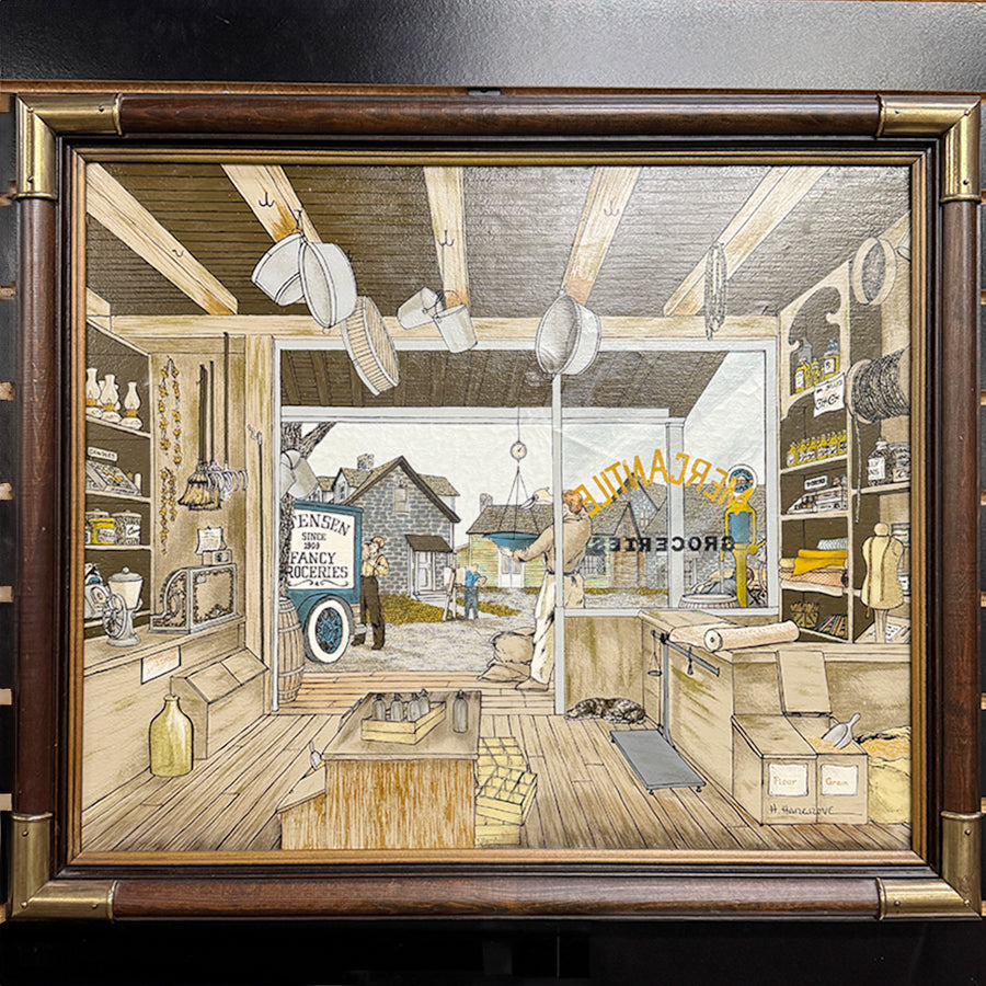 Thge Mercantile Folk art style shop interior with figues
