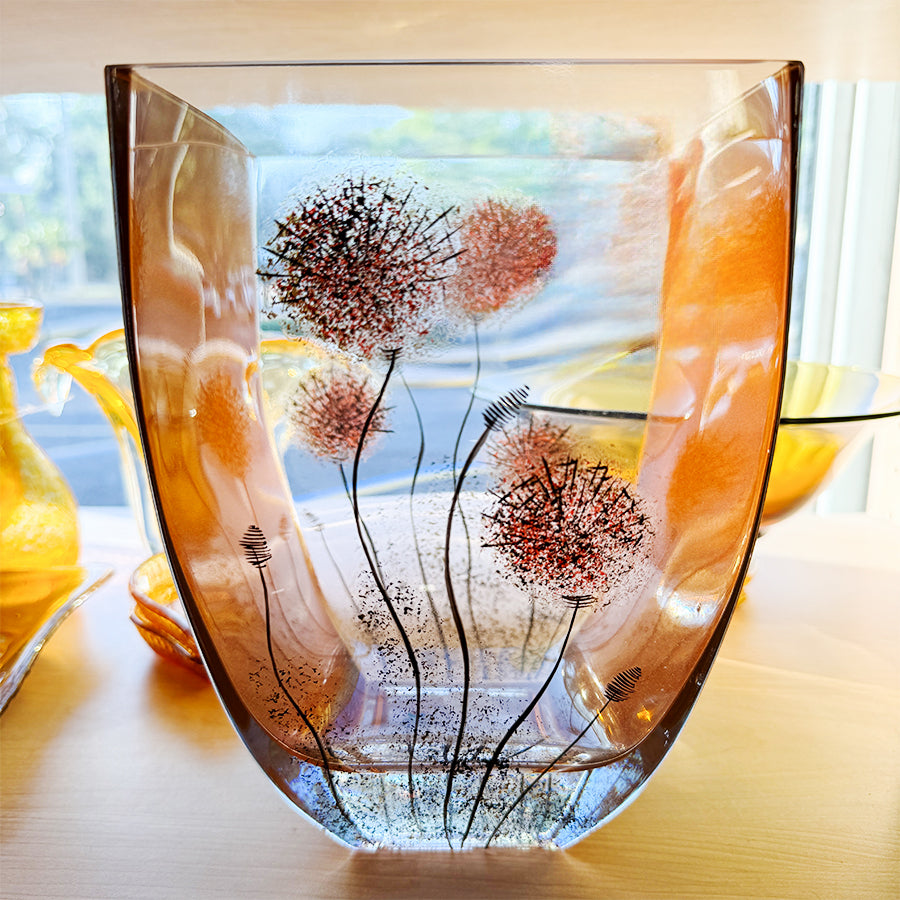 Vase Womar Glass hand blown Poland dandelion like satin frost finish