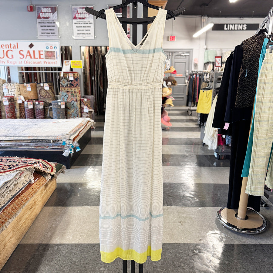 Tommy Bahama maxi dress off white w/lime & aqua stripe SL