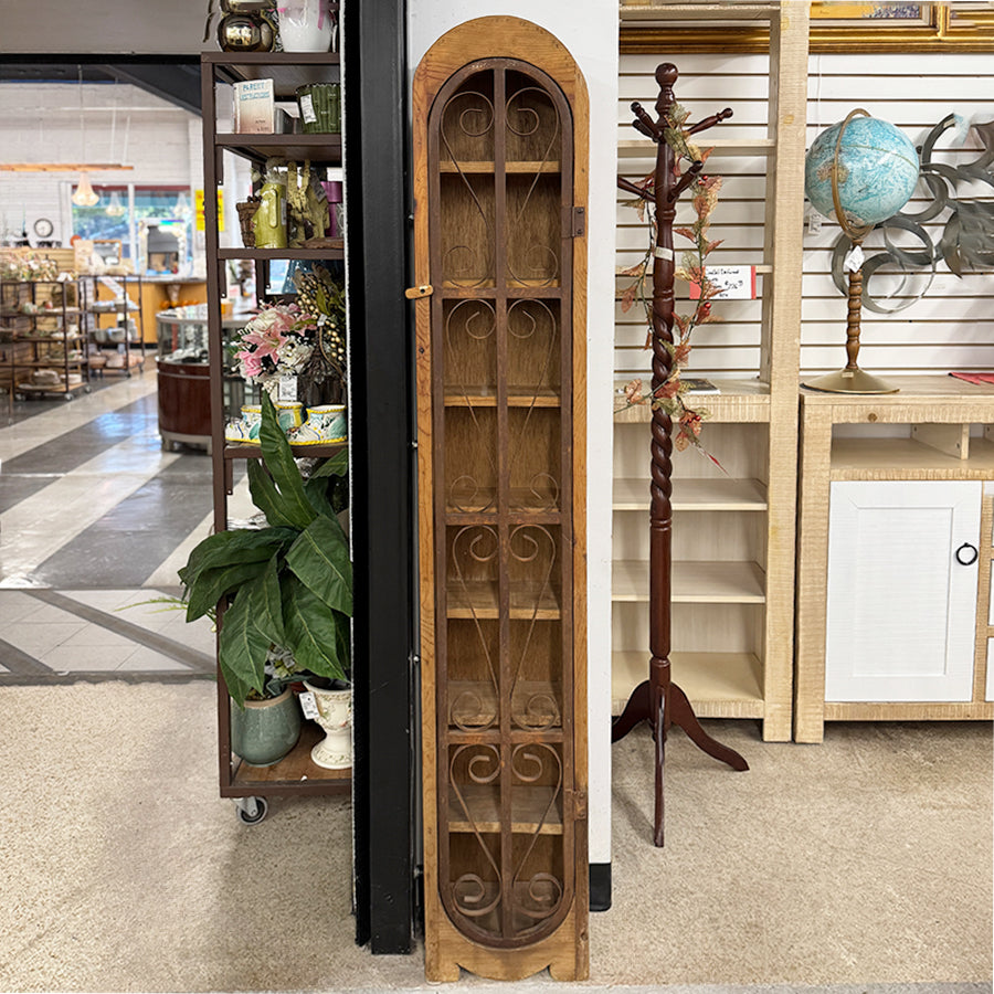 Cabinet- wood, metal accents, 8 shelves