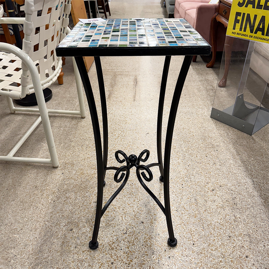 plant stand mosaic top shell design iron base