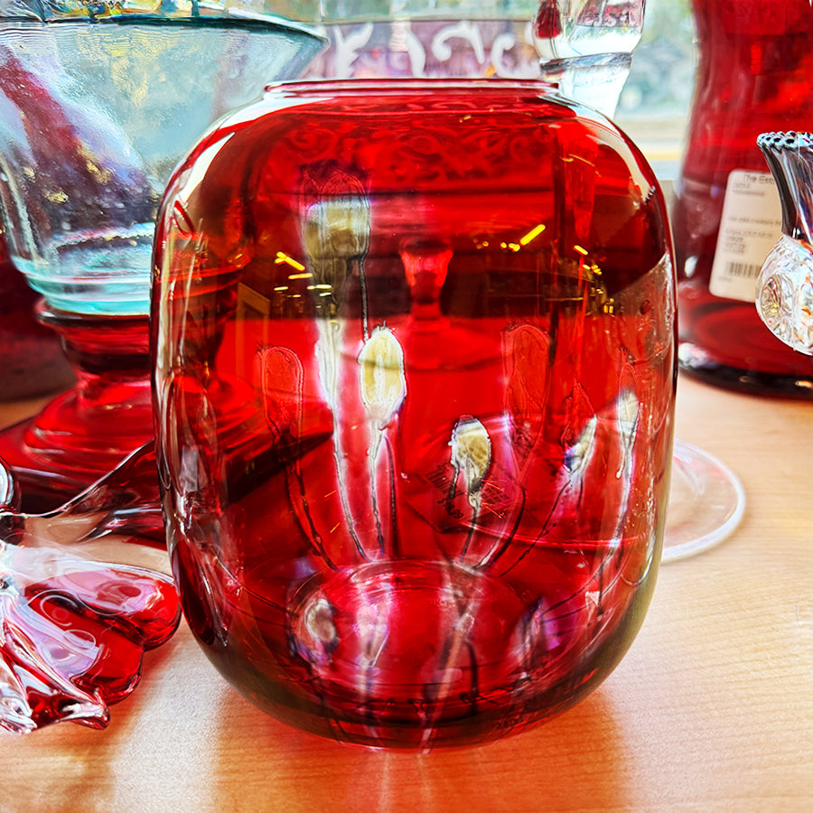 Hand-blown Cranberry/Mauve Vase