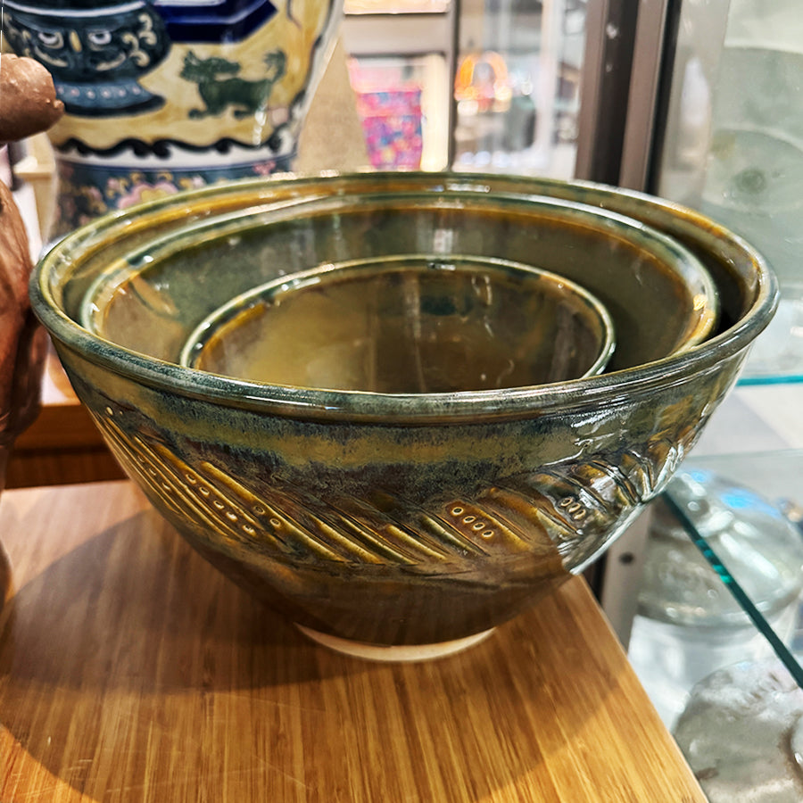 Nesting Artisan Pottery Bowls Multi Color Glaze