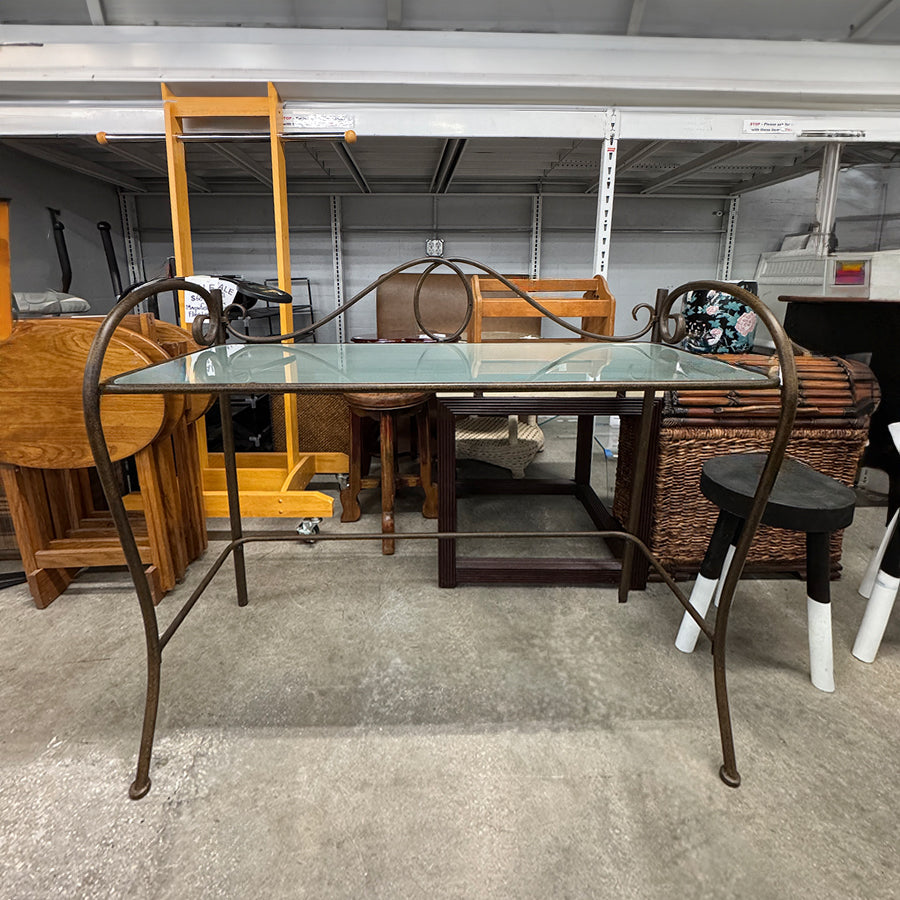 Entry table-Bronze metal base, frosted glass