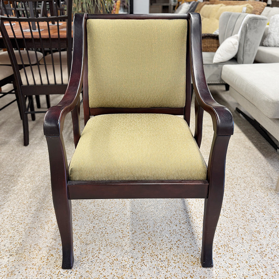 Chair- wood frame w/ gold tweed seat fabric