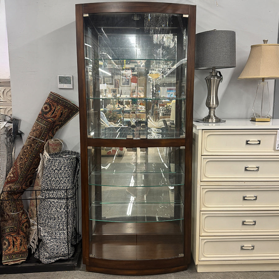 curio cabinet wood & glass 4 shelves lighted