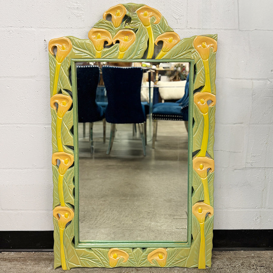 Entry table aqua carved w cala lillies e drawers