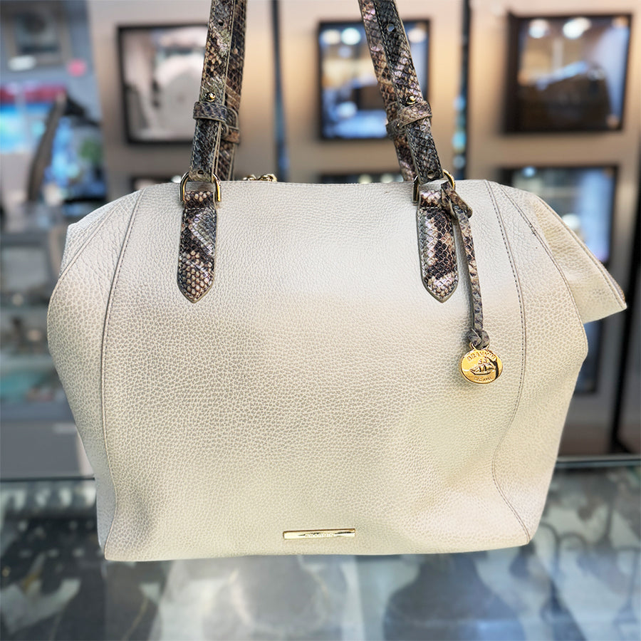 Brahmin satchel wht/grey print strap