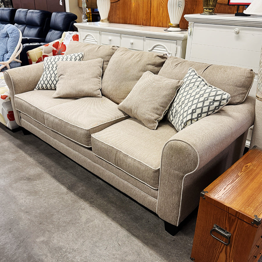 Sofa- tan, w/ 4 pillows