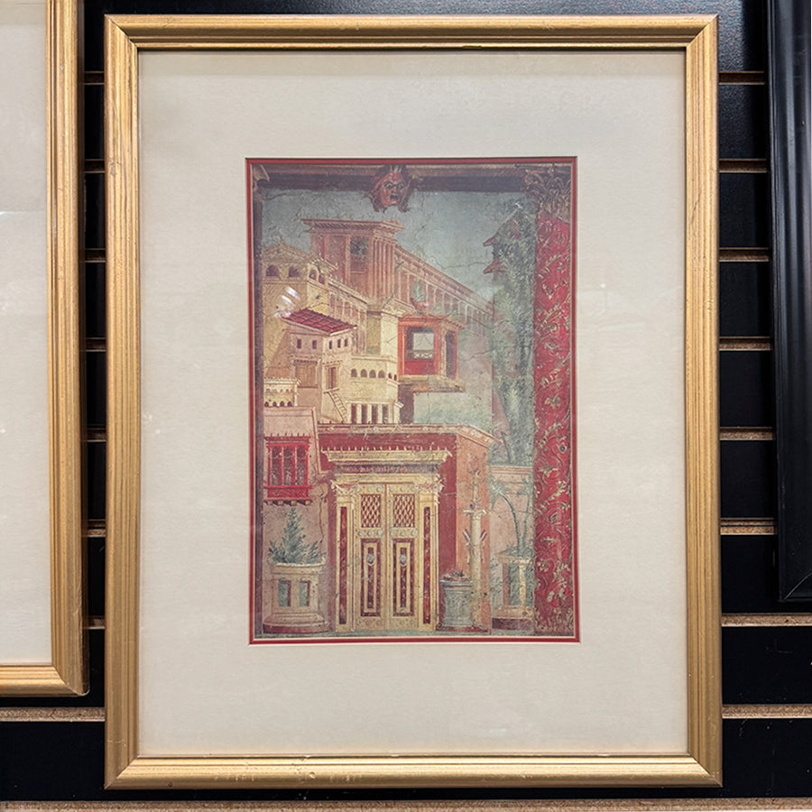 Print From Roman Interior Wall Fresco Buildings w/ Door