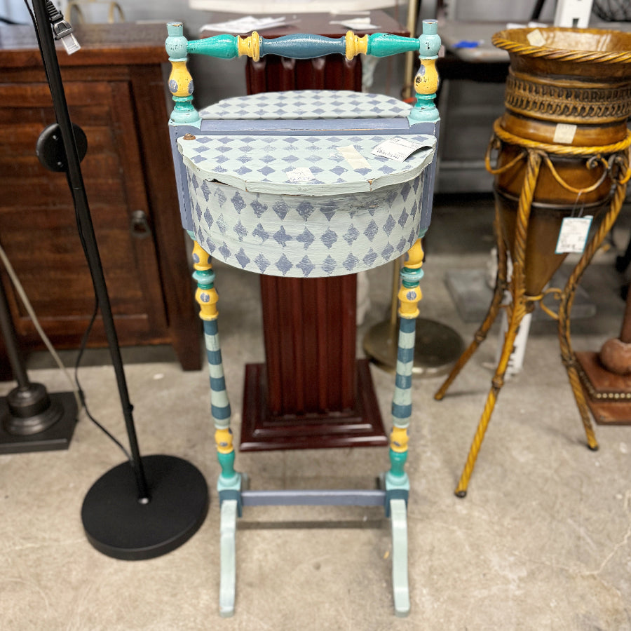 Accent table/aqua, green wood