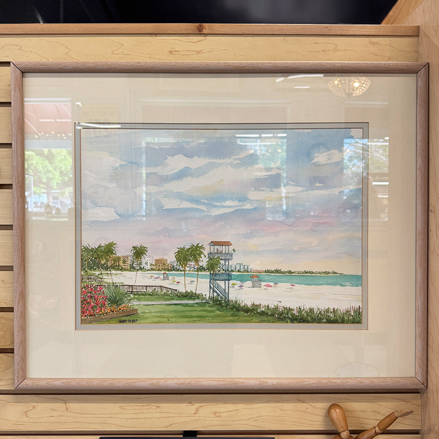 Beach landscape with raised platform watercolor style