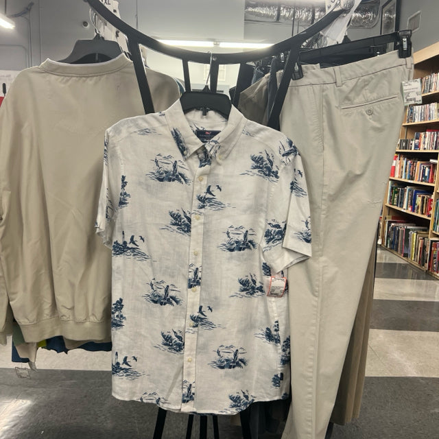 Vineyard Vines Shirt/dress/SS white blue fishing print