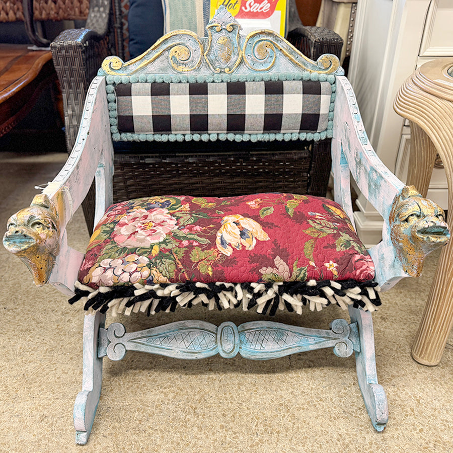 Kids chair- Hand-painted, wood, blue, gold