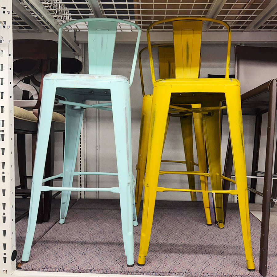 Bar Stools (3) Metal 2 yellow 1 Green