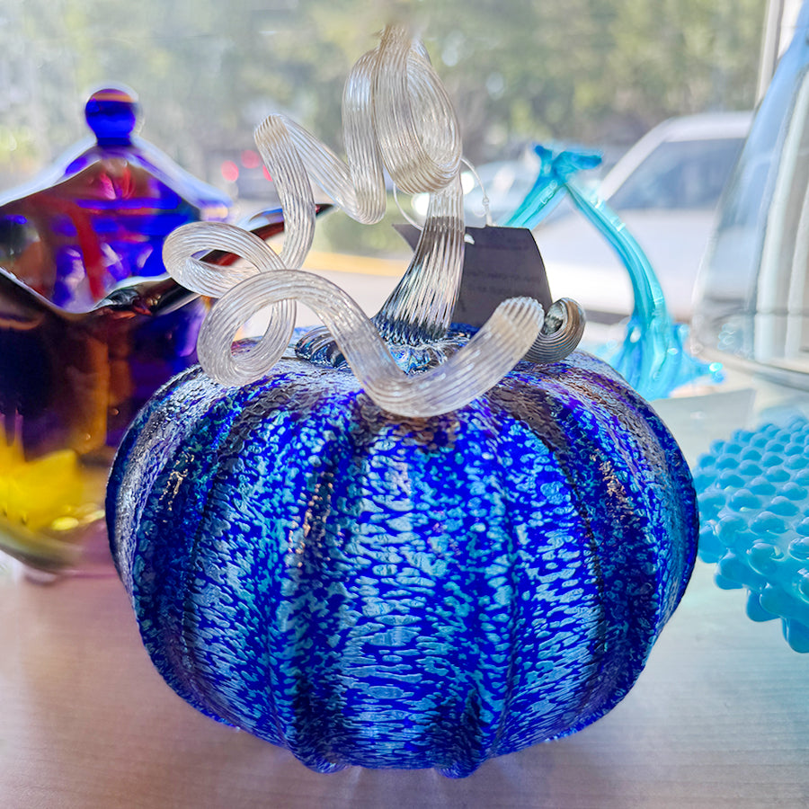 Blue Art Glass Pumpkin