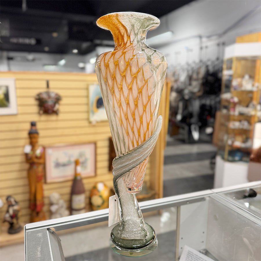 Vase Murano like orange grey round orange hand blown 17