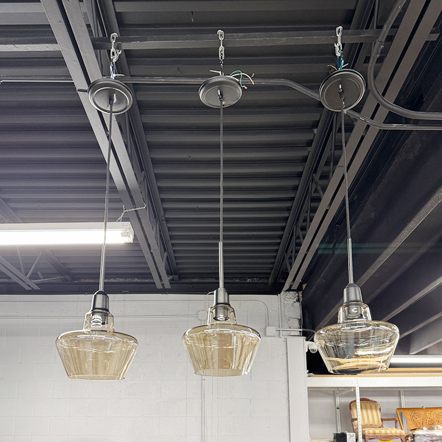 Chandelier-black, glass shades. Set of 3.