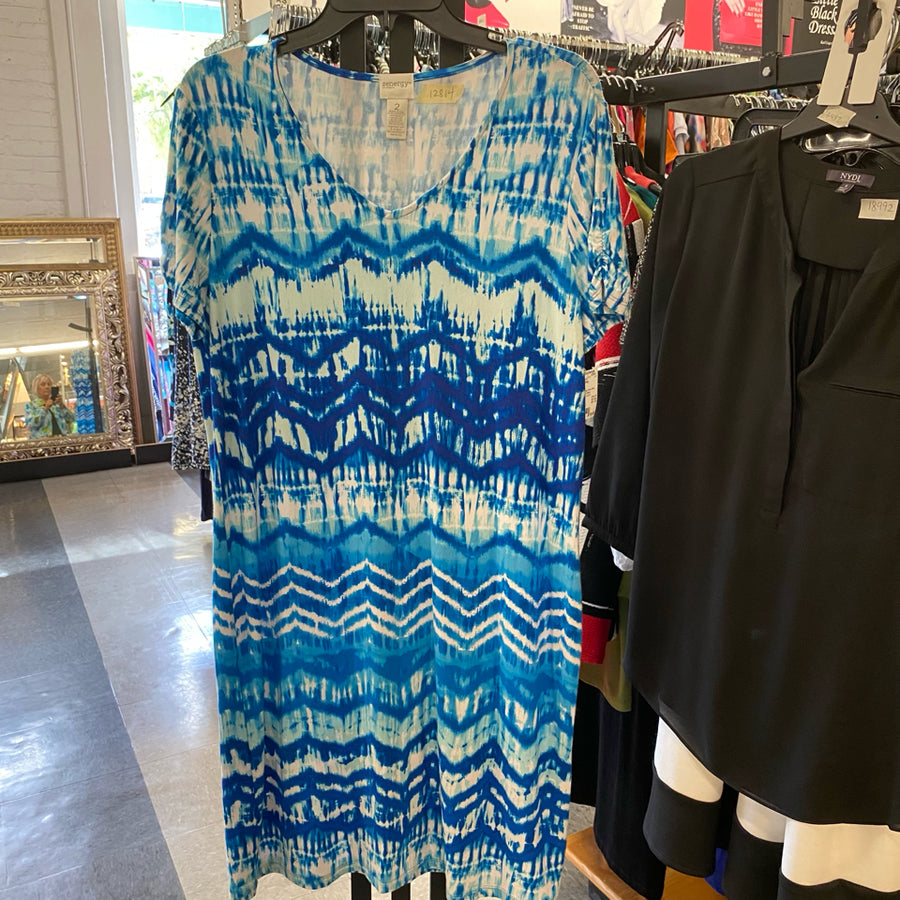 Chicos Zenergy Dress white blue knit short sleeve