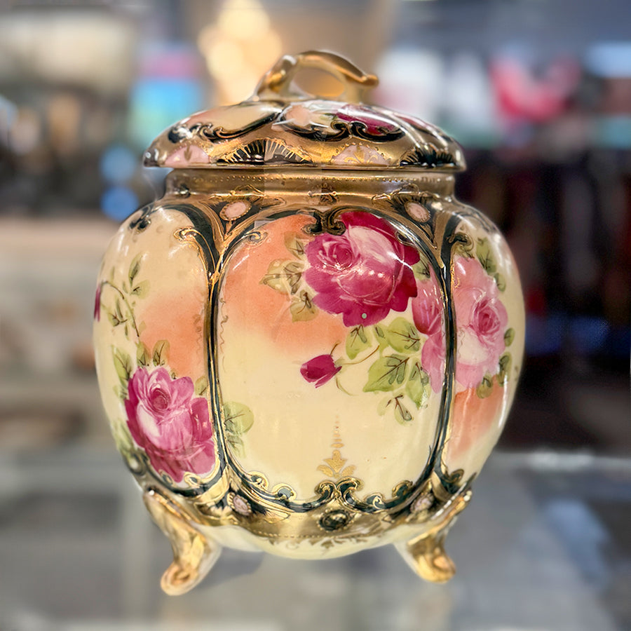 Nippon Porcelain Rose Jar with lid 1890's 8''