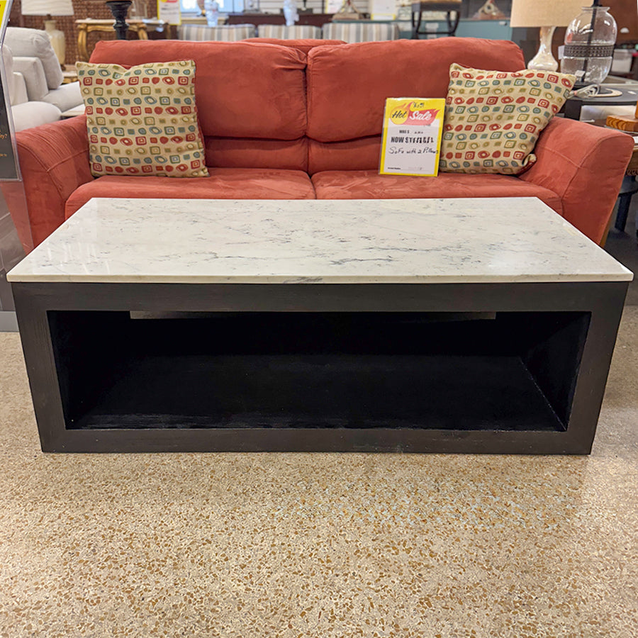 Coffee table- black base, w/ white marble top