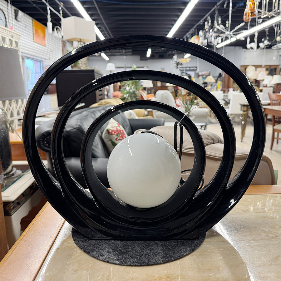 lamp- black, vintage halo w/ white glass shade