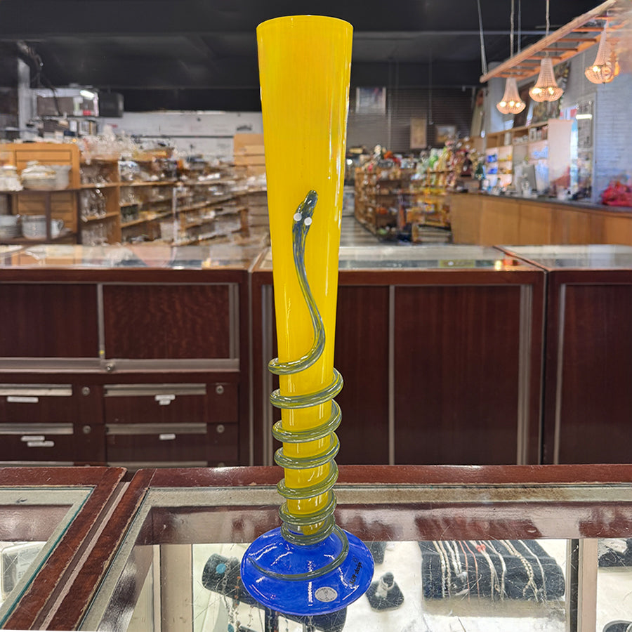Art Glass Snake Vase Yellow Blue Hut Charlotta Czech