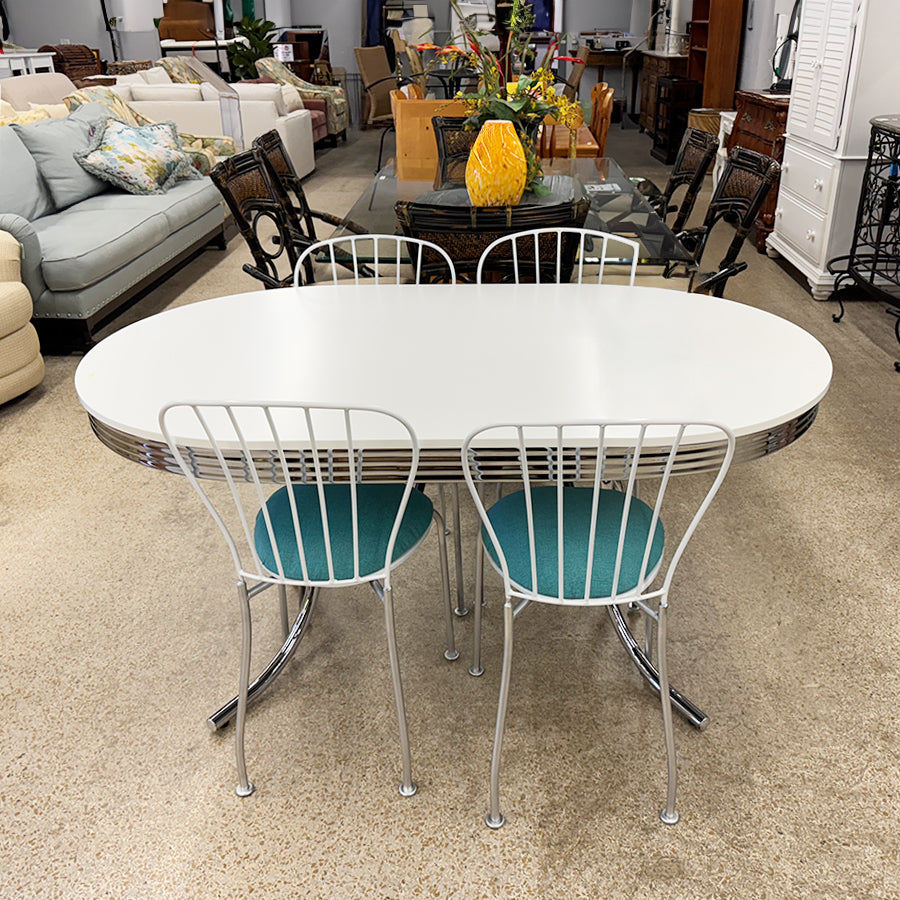 dining table retro 4 ch wite & chrome agua seat cush