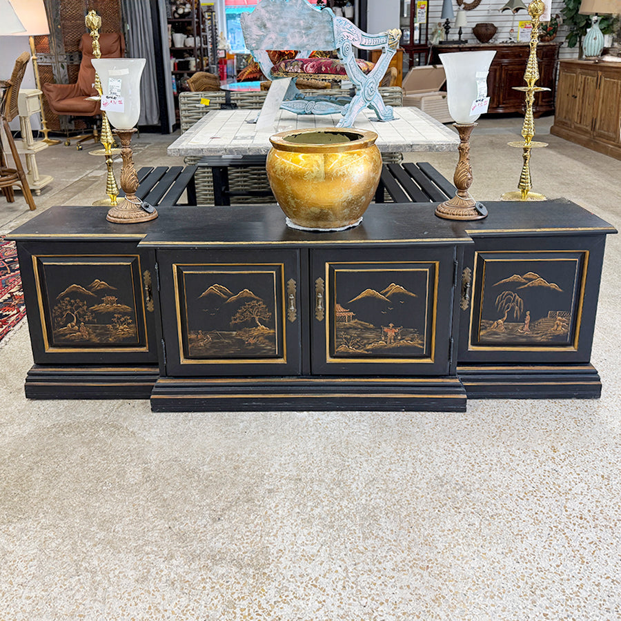 Asian media cabinet/black & gold
