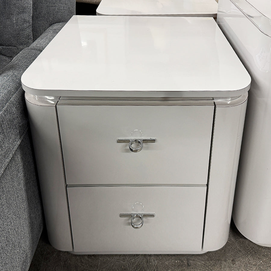Nightstand ivory laminate 2 drawers modern