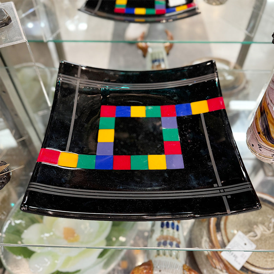 Multi-colored Fused Glass Squared Plate