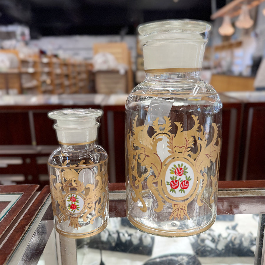 Antiq. Hand-painted Glass Apothecary Jars