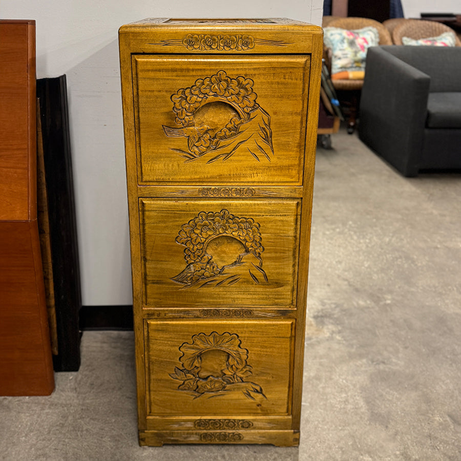 File cabinet/3 drawer, wood, carved