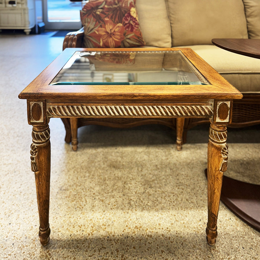 End table- wood, w/ glass top