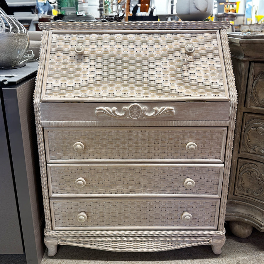Coastal Tan Rattan Drop Down Desk
