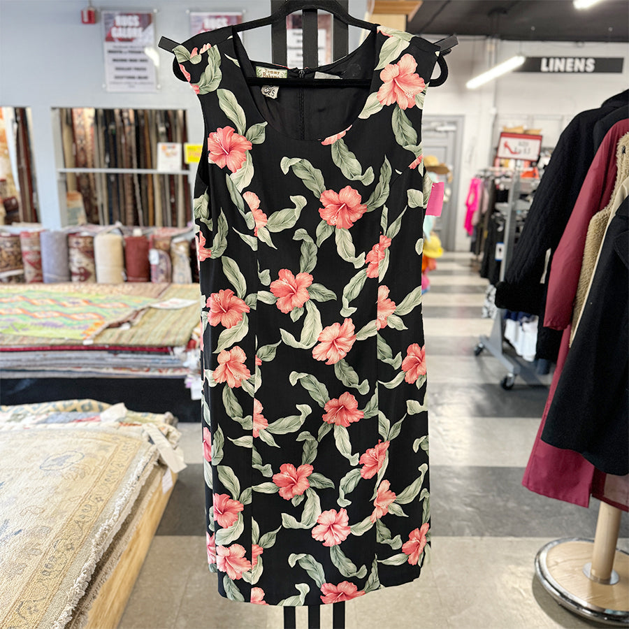 Tommy Bahama Dress black pink green floral silk sleeveless