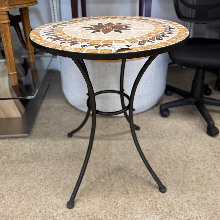 bistro table mosaic top tan & brown iron base
