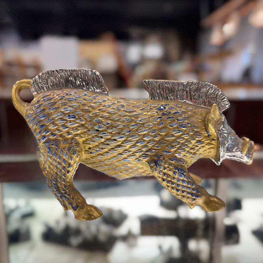 Chinese Zodiac Wild Boar Gold with Blue Accents