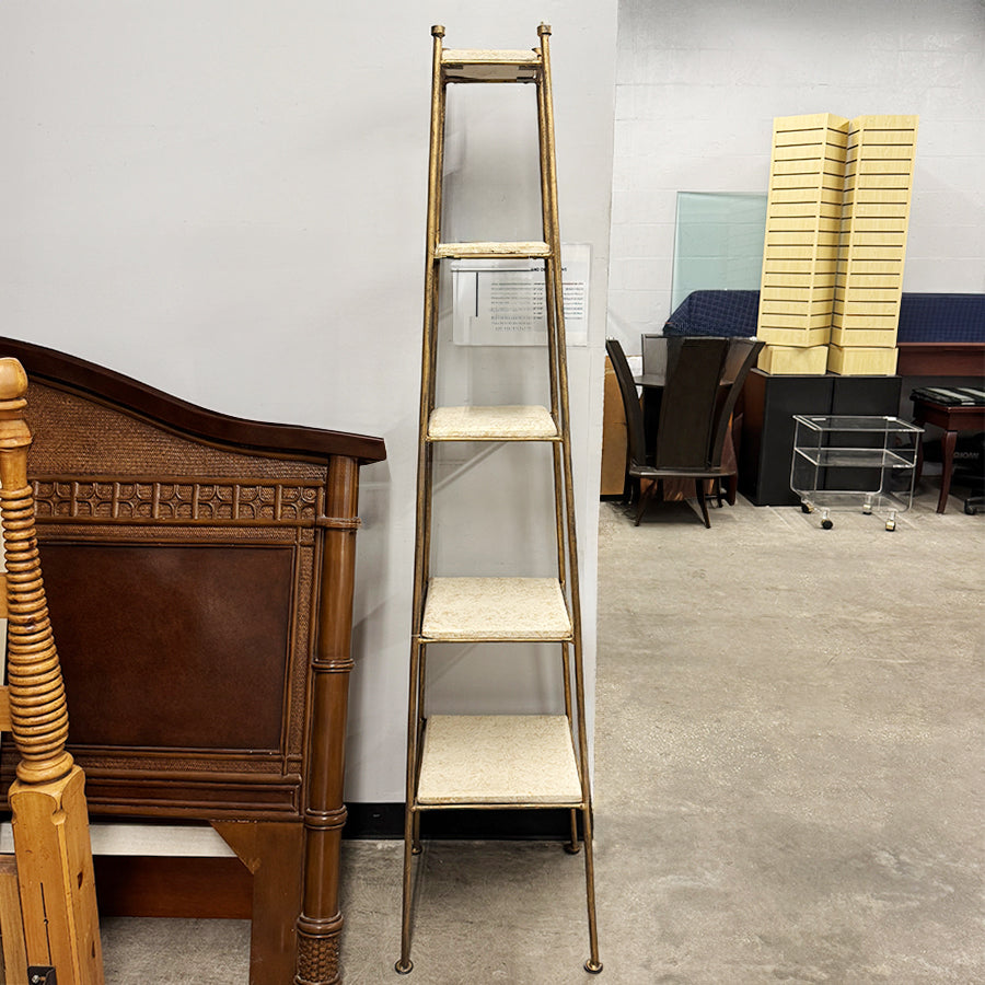 Display stand/shelf gold metal & stone 5 shelves