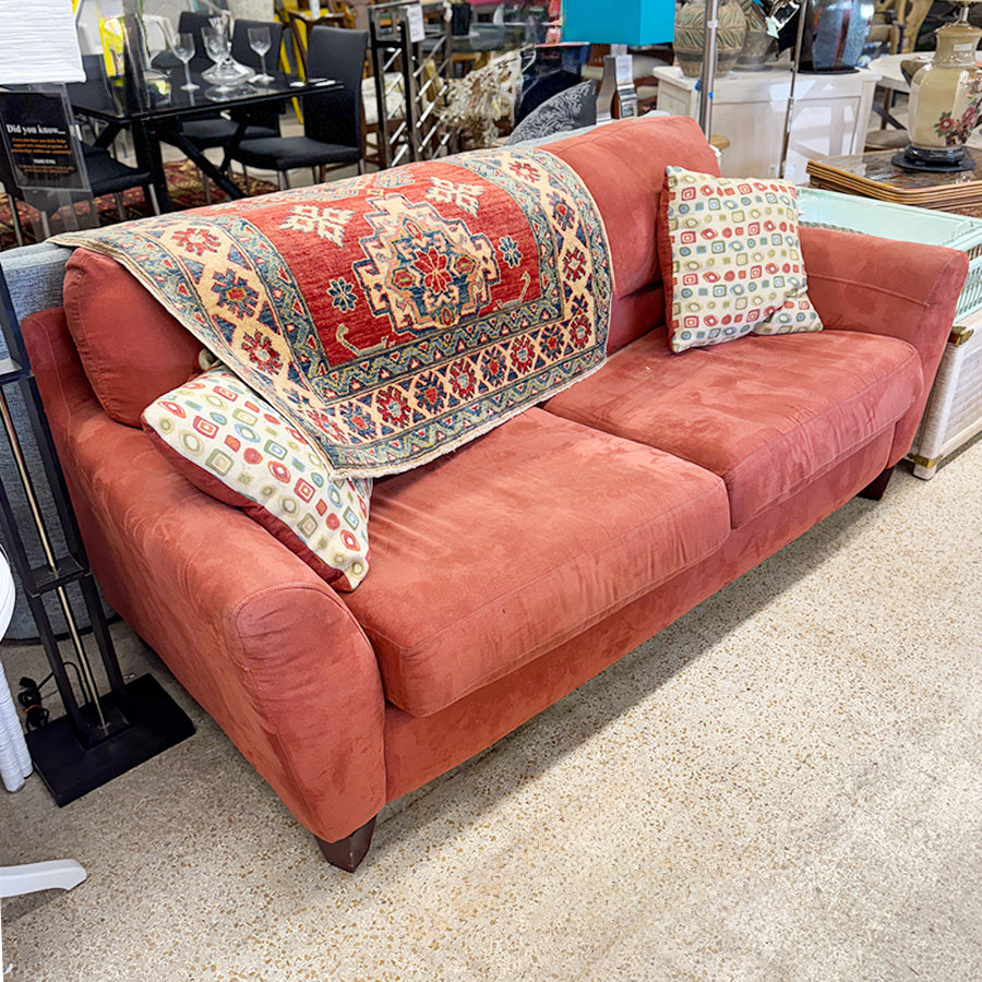 Sofa- coral fabric, 2 pillows
