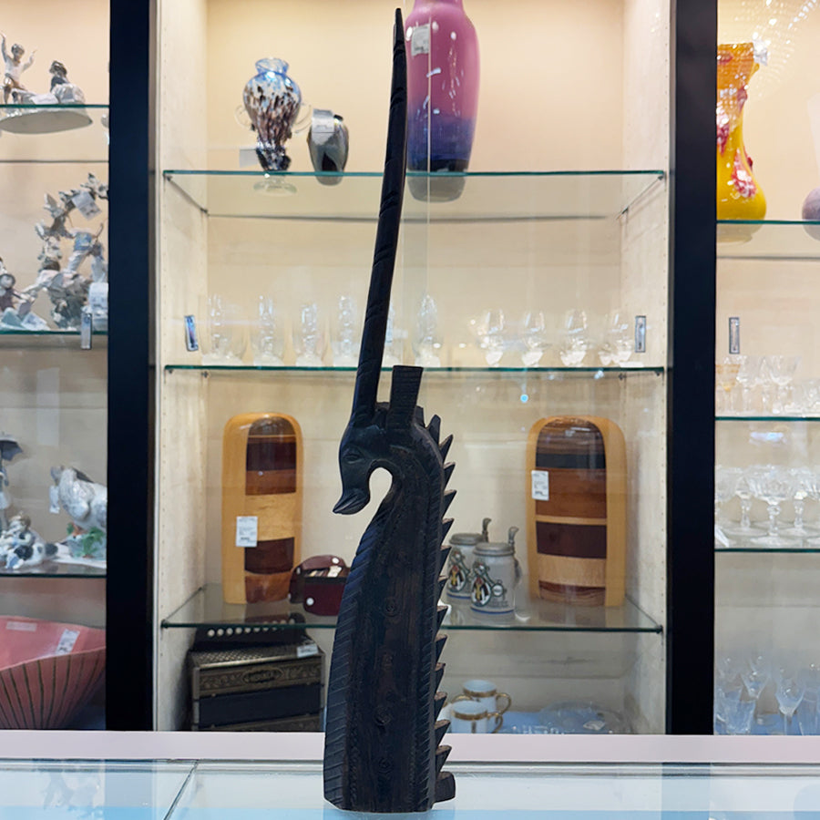 WOODEN AFRICAN ANTELOPE Sculpture Long antlers