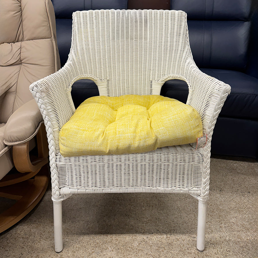 chair white OD wicker yellow cushion