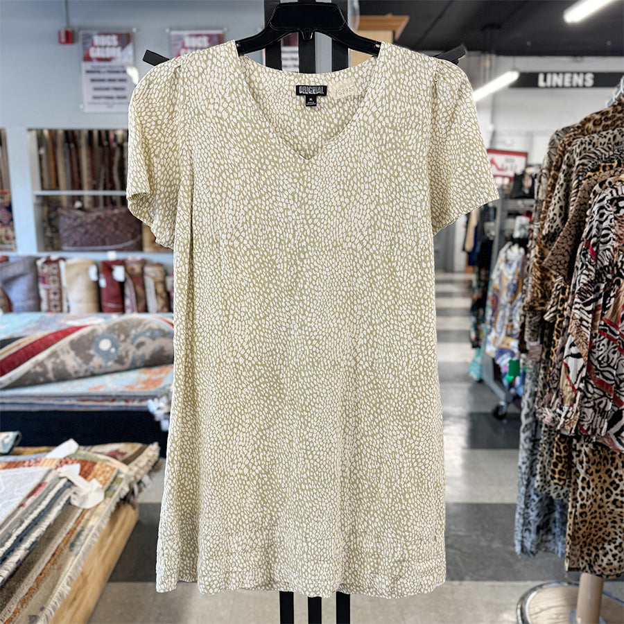 Origanial Nicole Miller dress tan white dot s/s linen blend