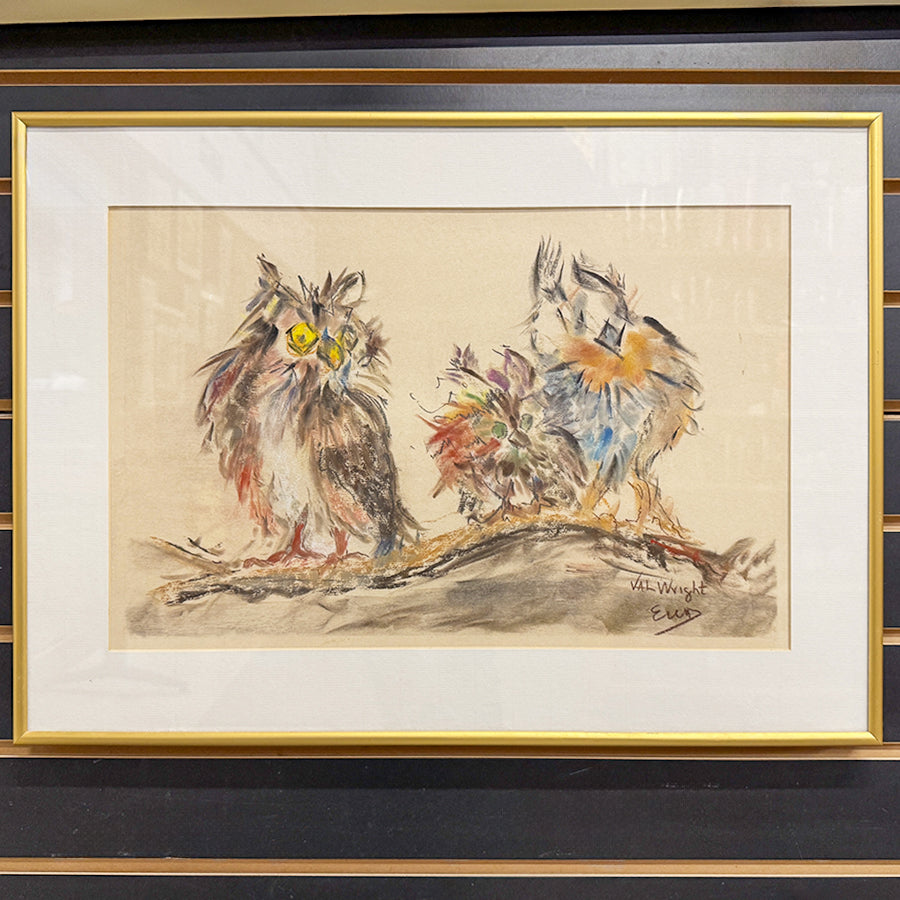 Wall Art 16 x 22 Pastel Art Owls by Val Wright and Elllyn Domnik