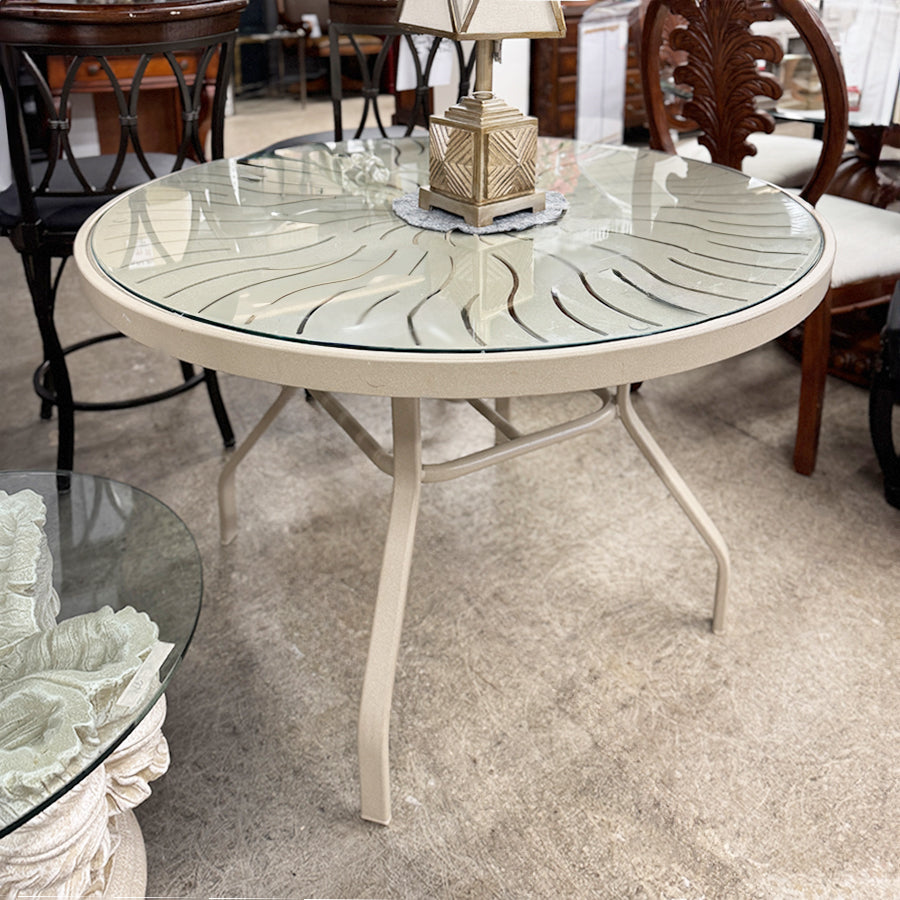 Patio table- beige w/ glass top