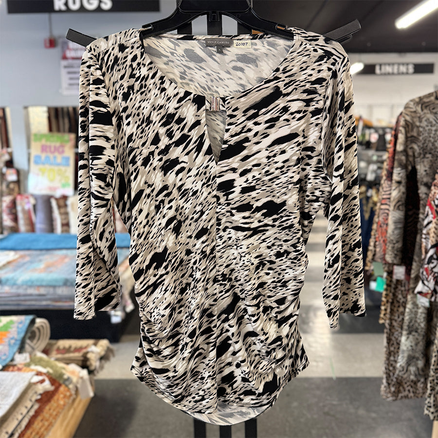 Vince Camuto shell black/white/beige gathered sides LS