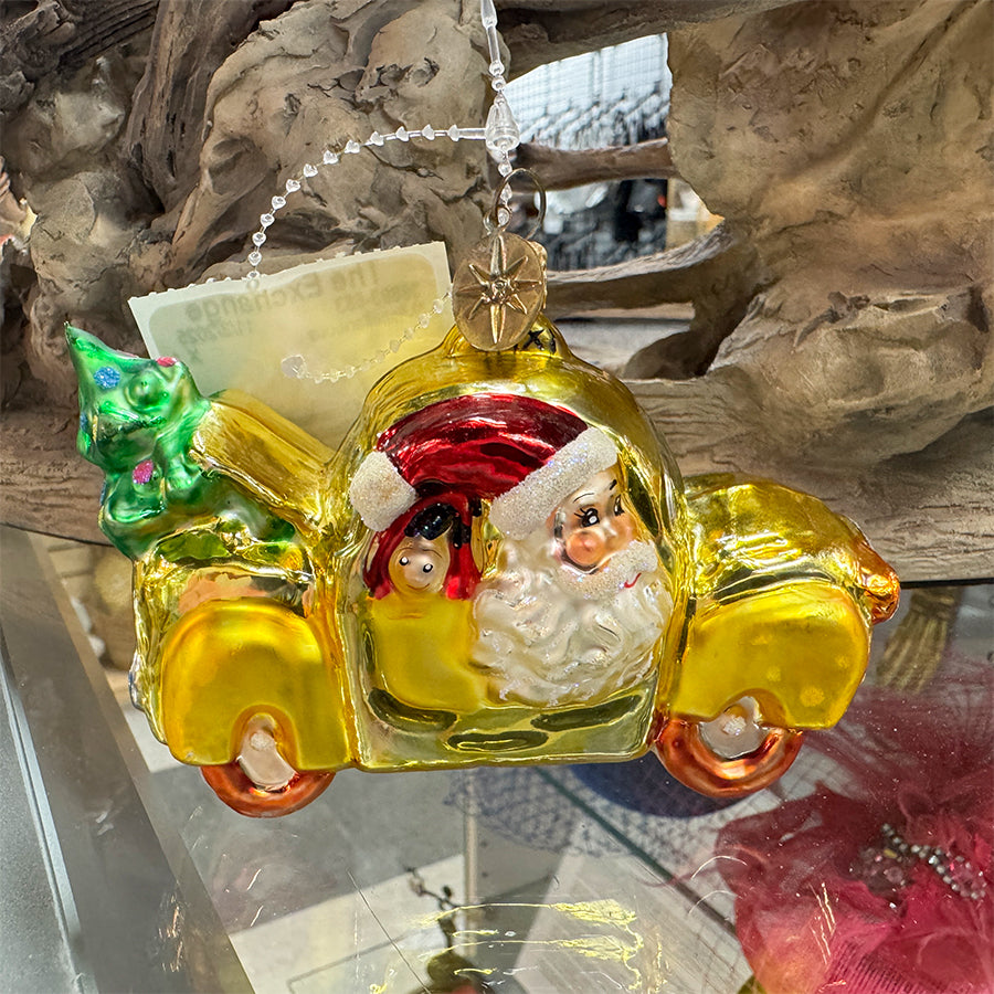 Christmas Ornament Glass Christopher Radko Santa in Truck